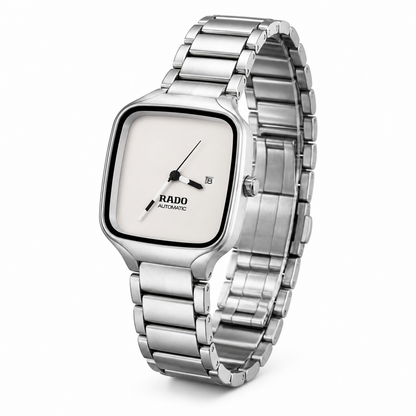Men’s Luxury Square Automatic Watch – Silver & White