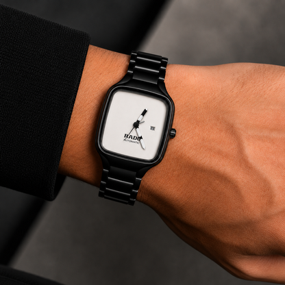 Men’s Luxury Square Automatic Watch – Black & White